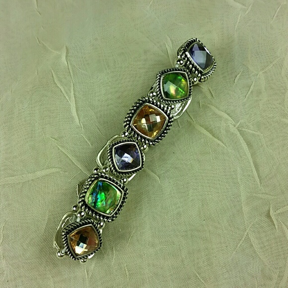 Jewelry - Bracelet Silver tone .5" wide Purple, Abalone